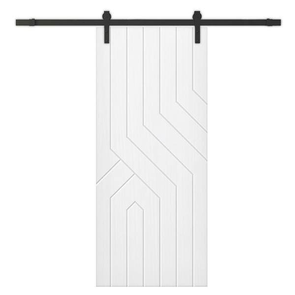 CALHOME 42 in. x 80 in. White Painted Composite MDF Paneled Interior Sliding Barn Door with Hardware Kit