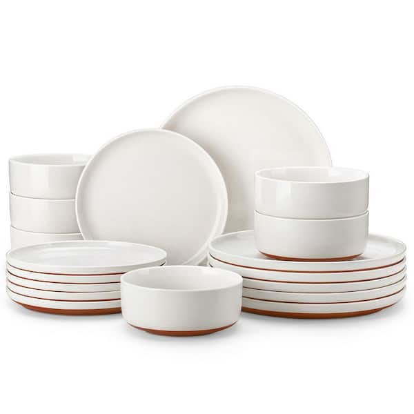 18-Piece Modern Speckled White Stoneware Dinner Plate, Salad Plate and Bowl Set (Service for 6)