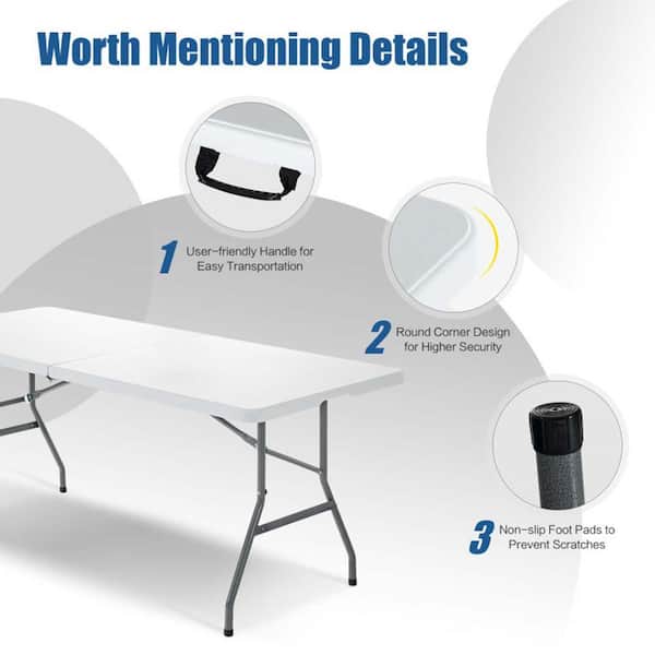 Sudzendf White Metal Portable Folding Outdoor Picnic Table with