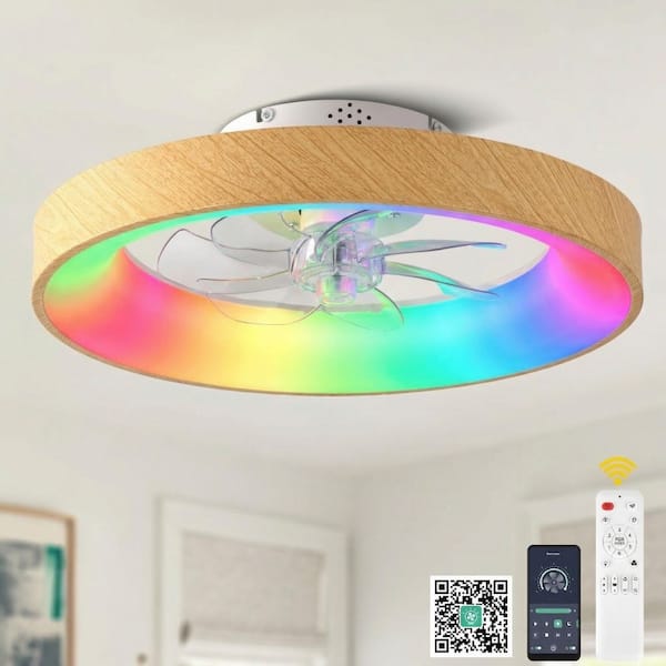 Airen 20in. RGBW Smart Wood Scandi Flush Mount Fandelier, 6-Speed Reversible Indoor Ceiling Fan with Light and Remote