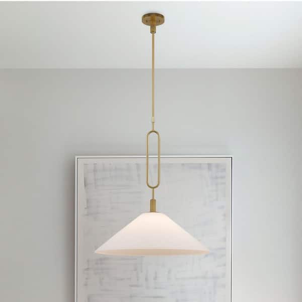 Lumidrop 22 in. 1-Light Gold Hanging Pendant Light Fixture with White Opal Glass Shade