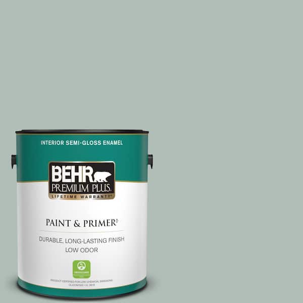 BEHR PREMIUM PLUS 1 gal. Home Decorators Collection #HDC-NT-25 Dew Semi-Gloss Enamel Low Odor Interior Paint & Primer