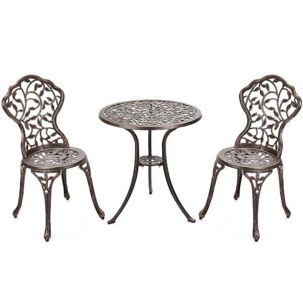 ANGELES HOME 3-Piece Cast Aluminum Outdoor Patio Bistro Set, Antique Bronze, Leaf Pattern