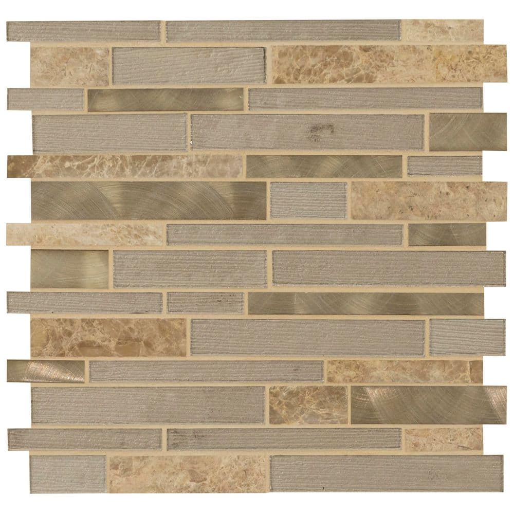 Take Home Tile Sample - Champagne Toast Interlocking 4 in. x 4 in. Glass Metal Stone Mesh-Mounted Mosaic Tile price history on PriceWatchPro
