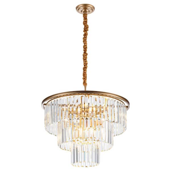 Modern 12-Light Gold Clear Unique Tiered Chandelier with Crystal Accents, Bulbs Not Included