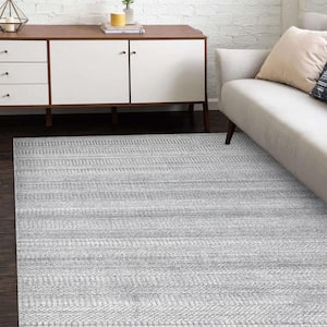 Sanam Contemporary Solid Gray 9 ft. x 12 ft. Hand Loomed Area Rug