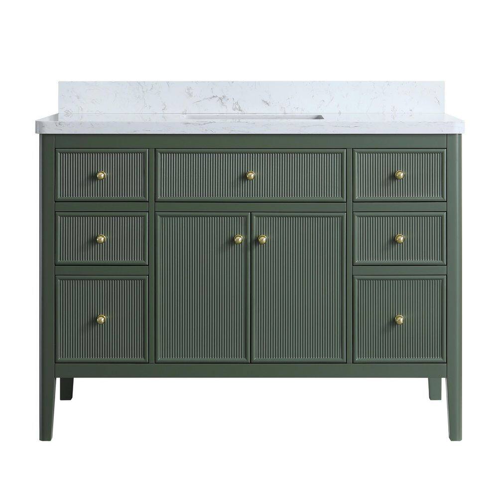 48.03 in. Freestanding Single Sink Fully Assembled Green Bath Vanity with White Engineered Marble Top Assembled price history on PriceWatchPro