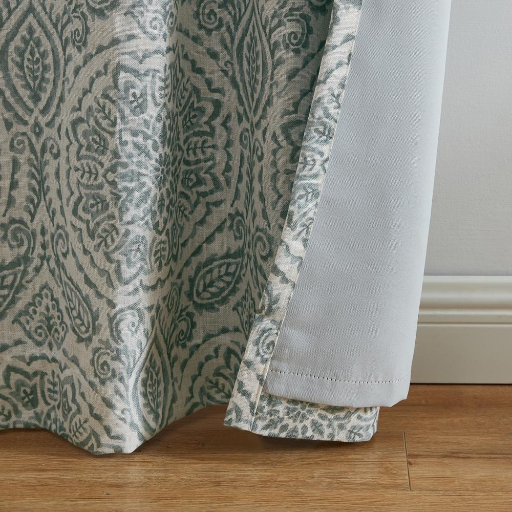 Sage Medallion Blackout Linen-Polyester Puddle Length Drapes