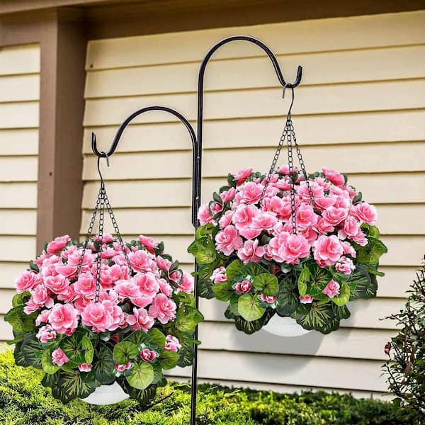 23.6 in. H Pink Artificial Mixed Flower with Basket Indoor/Outdoor