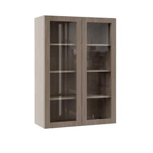 Designer Series Edgeley Assembled 30x42x12 in. Wall Kitchen Cabinet with Glass Doors in Driftwood