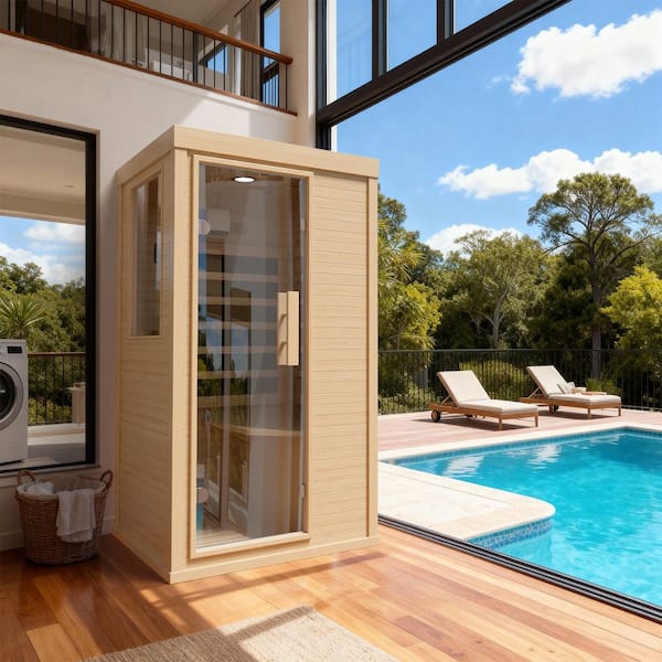 Sunhayato BG-221 Aセット イナオイザーブローガン KZG 1-Person Indoor Hemlock Infrared Sauna with 4 Carbon Fiber Far