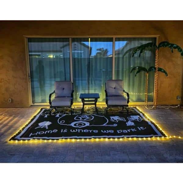 Stylish Camping LED Illuminated 8' x 11' Patio/RV Reversible Floor Mat-  Black/White LRVH8111 - The Home Depot