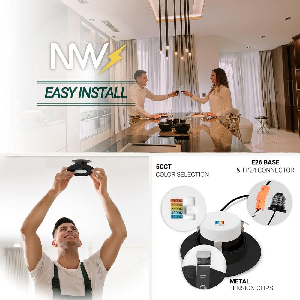 Black 4-Inch Adjustable LED Recessed Lighting Kit, 6-Pack