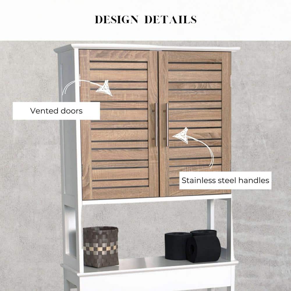 White and Oak Over-the-Toilet Bathroom Storage Cabinet