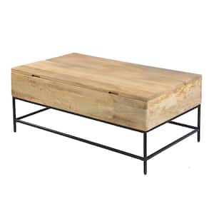Audrey 26 in. Natural Brown and Black Rectangular Lift Top Mango Wood Coffee Table