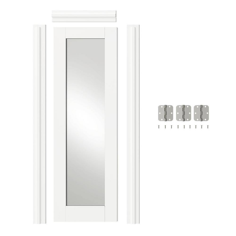 24 in. x 80 in. Left-Handed 10Lite Mirrored Glass White MDF Wood Single Prehung Interior Door Jamb Hardware Kit