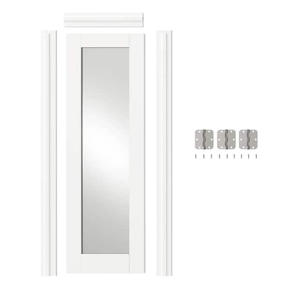 24 in. x 80 in. 1-Lite Mirrored Glass Single Prehung Interior Door Left Handed MDF White with Door Jamb and Hardware Kit