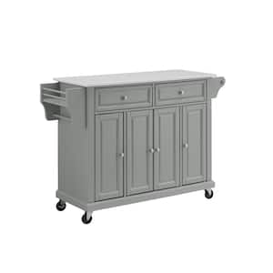 Full Size Gray Kitchen Cart with White Granite Top