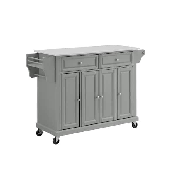 CROSLEY FURNITURE Full Size Gray Kitchen Cart with White Granite Top