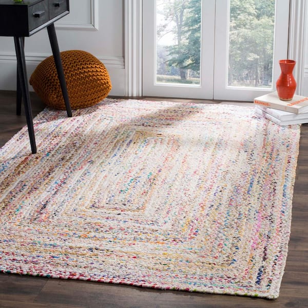 Braided Ivory/Multi 9 ft. x 9 ft. Square Border Area Rug