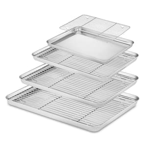 8-Piece Stainless Baking Tray with Rack Set (4 Pans + 4 Racks)