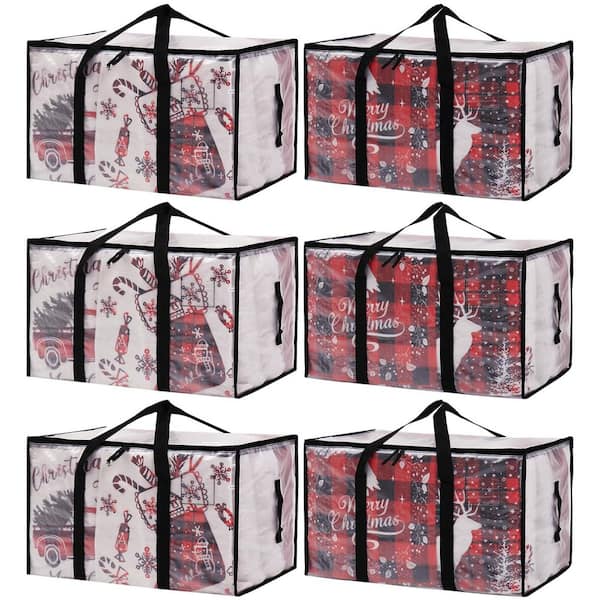Clear Heavy Duty Extra Large Luggage Storage Bin Domestic Carry-On Bag with Lid, Handles, Zipper,  Moving Boxes, 6 Pack