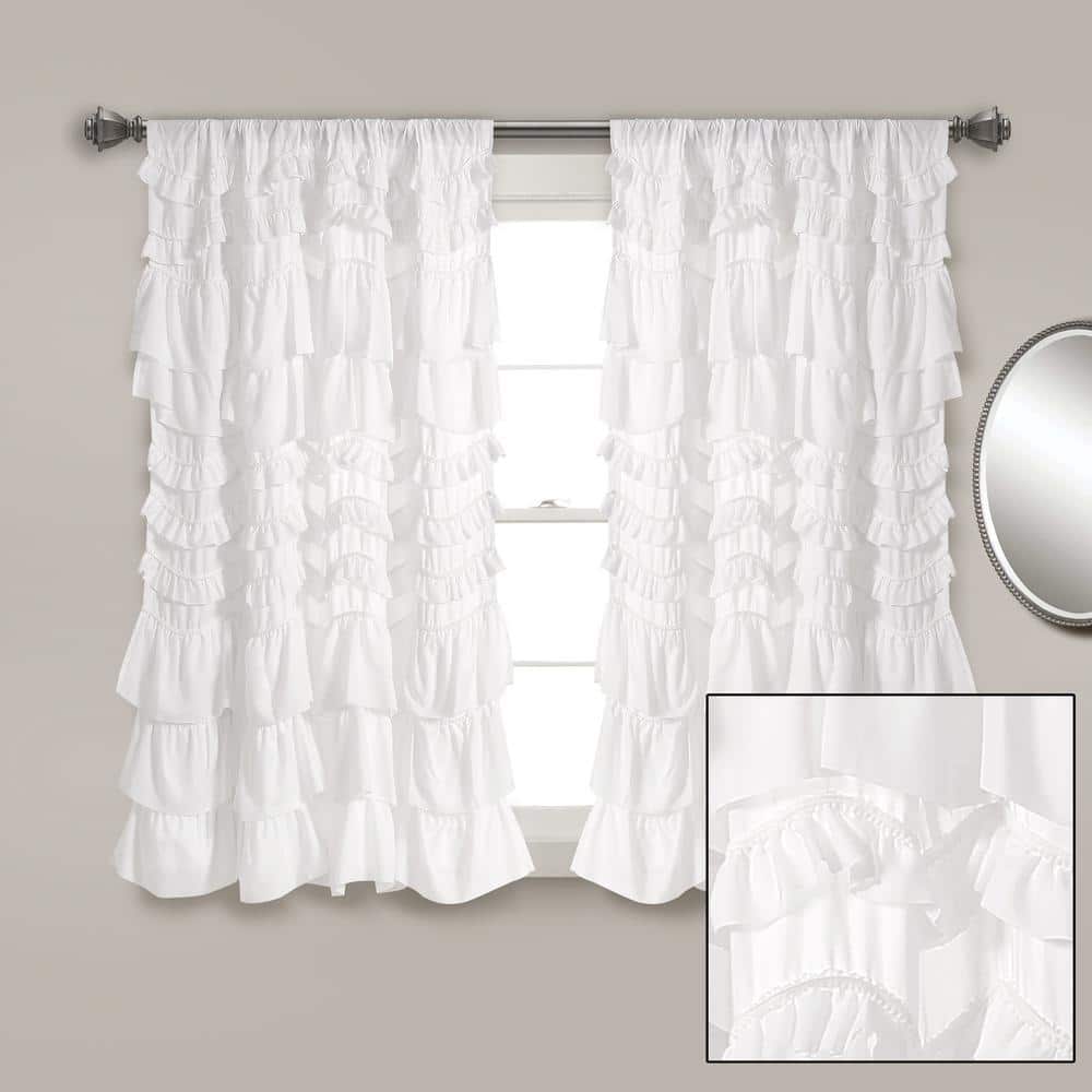 White Ruffled Polyester Rod Pocket Curtain Panel for Kids
