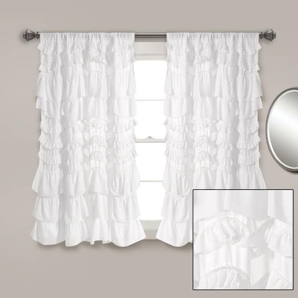 Lush Decor Kemmy White PomPom 52 in. W x 63 in. L Curtain Single Panel
