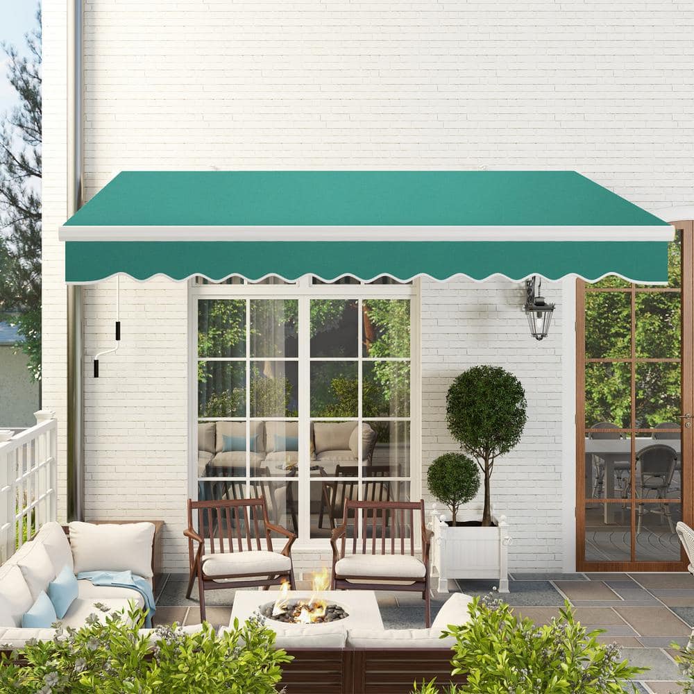 Outsunny 13' Green Retractable Patio Awning with Aluminum Frame