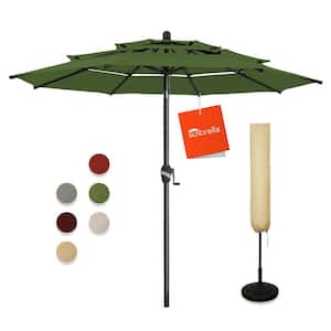 9 ft. 3 Tiers Aluminum Market Umbrella Outdoor Patio Umbrella with Tilt Crank and Cover in Grass Green Sunbrella