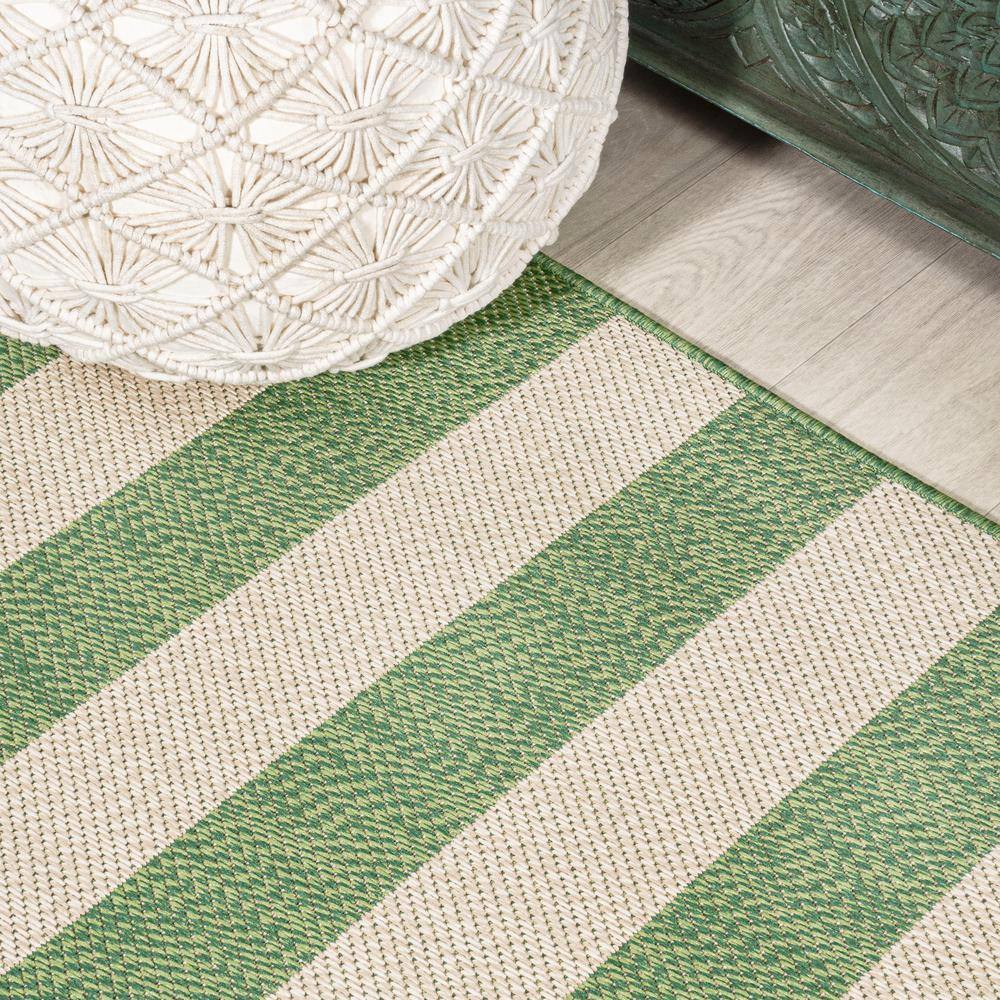 Ivory and Green Wide Stripe 5x8 Synthetic Area Rug