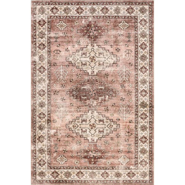 RUGS USA Lauren Liess Barbary Distressed Machine Washable Blush 6 ft. x 9 ft. Indoor/Outdoor Patio Rug