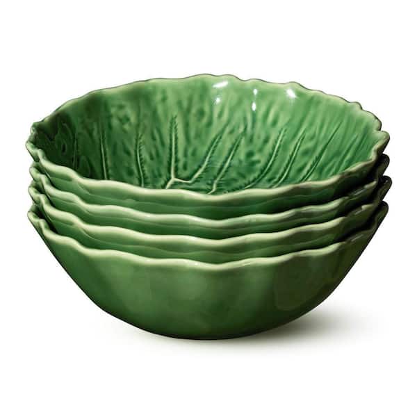 Le Jardin 40 fl. oz. 8.5 in. x 2.75 in. Green Stoneware Cabbage 3-D Soup Bowl (Set of 4)