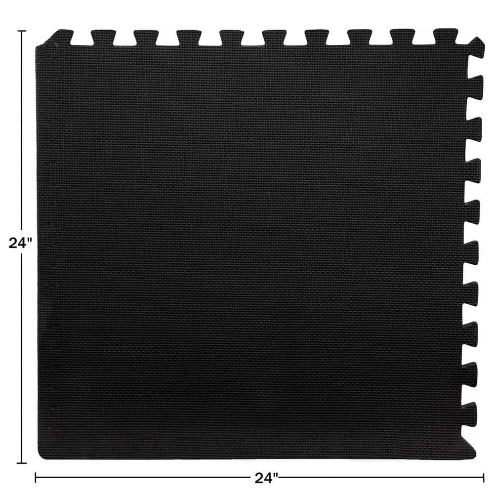Black Interlocking EVA Foam Gym Floor Tiles, 24" x 24"