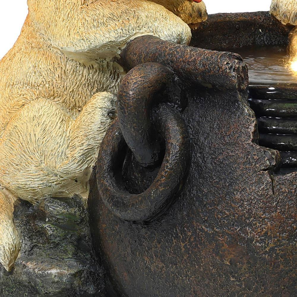Farmhouse Resin Outdoor Fountain with Puppies and Lights