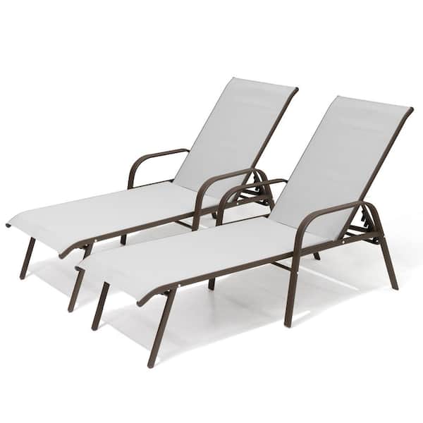 Pellebant 2-Piece Metal Adjustable Outdoor Chaise Lounge in Light Gray