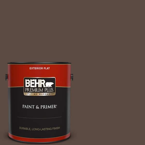 BEHR PREMIUM PLUS 1 gal. #PMD-91 Iced Espresso Flat Exterior Paint & Primer