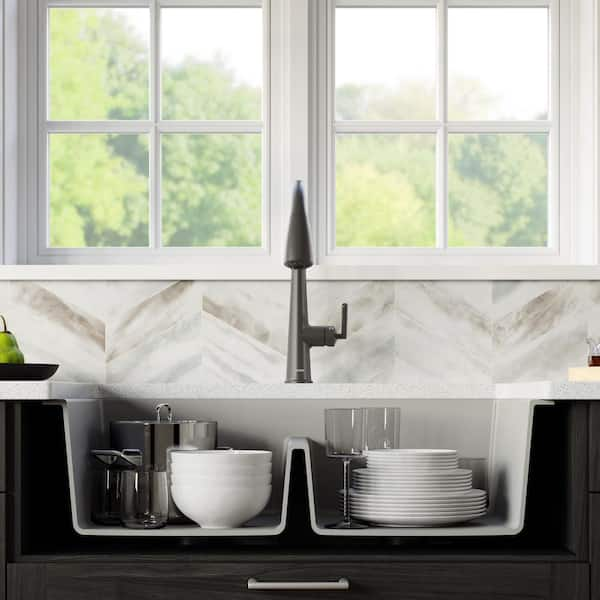 Karran Retrofit Farmhouse Apron Front Quartz Composite 34 in. Double Bowl Kitchen  Sink in Grey QAR-750-GR - The Home Depot