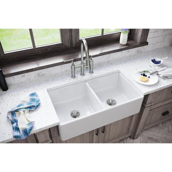 Reviews For Elkay Burnham White Fireclay 33 In Double Bowl Farmhouse A Kitchen Sink Pg 3 The Home Depot - Fiberglass Bathroom Farm Sinks Philippines 2021