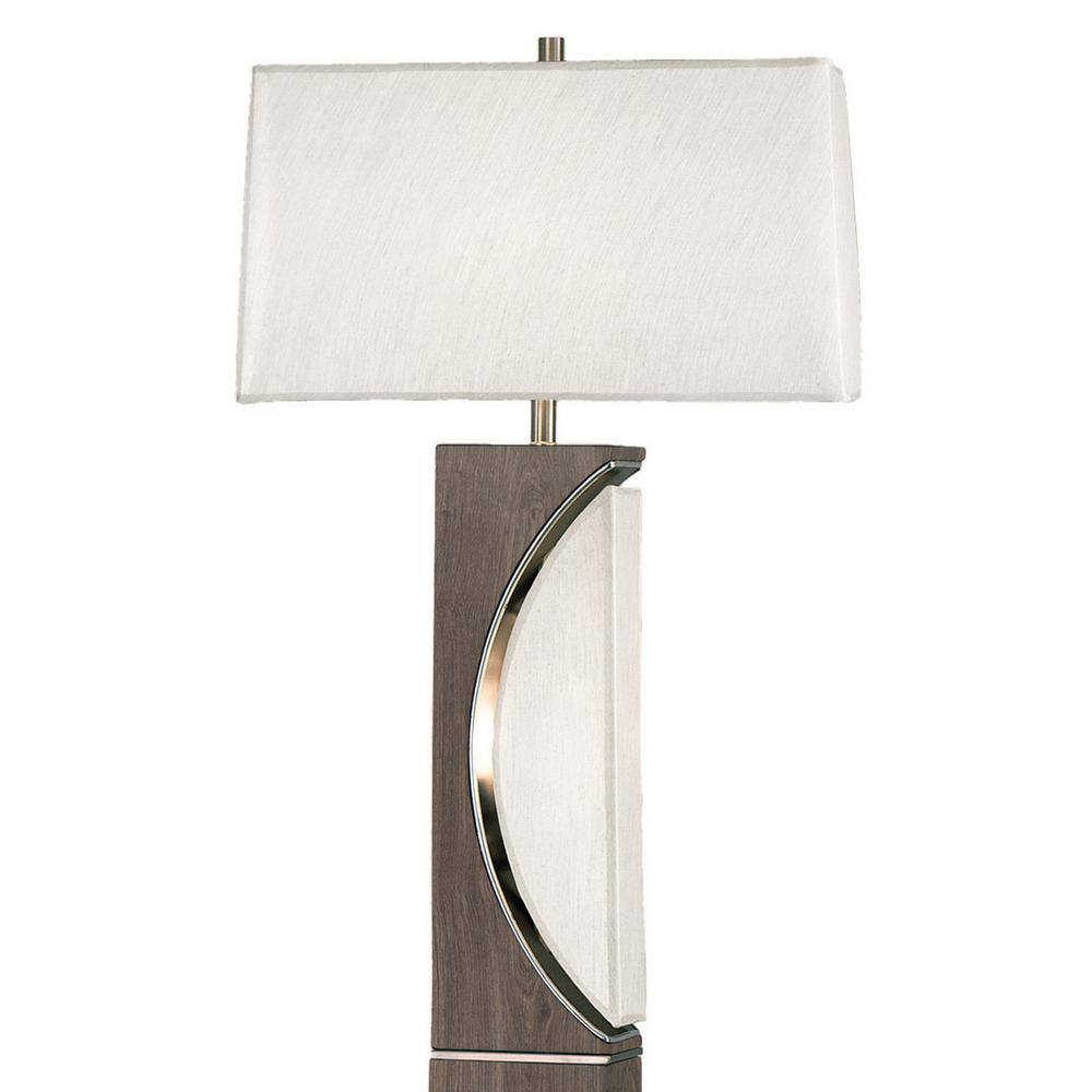 Charcoal Gray and Brushed Nickel 2-Light Floor Lamp with Off White Linen Shade