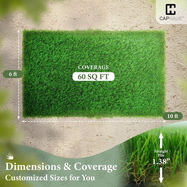 CAPHAUS Green 6 ft. x 10 ft. Artificial Grass Turf, Grass Pad Mat for Pets, Fake Grass Rugs for Garden, Lawn, Patio & Balcony