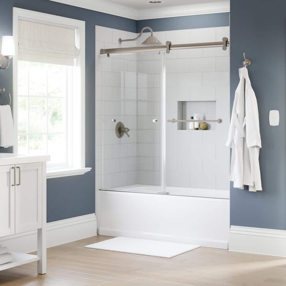 LuxeTrack Greydon 52 to 60 in. W x 60-1/4 in. H Frameless Sliding Bathtub Door in Nickel with 1/4 in. Clear Glass price history on PriceWatchPro