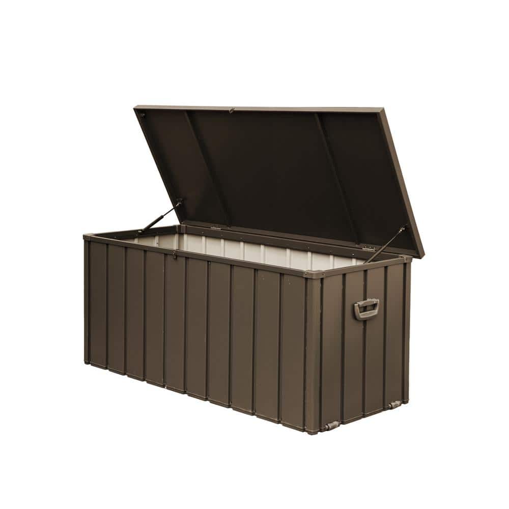 120 Gal. Dark Brown Metal Deck Box, Outdoor Storage Box with Lockable Lid, 