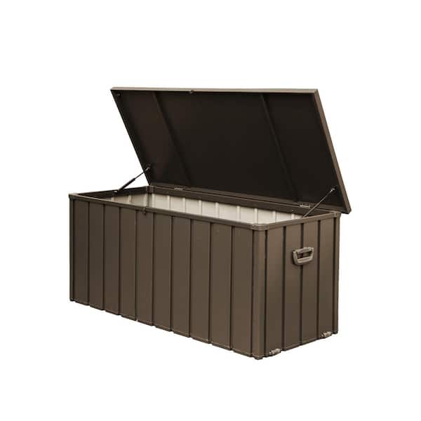 Unbranded 120 Gal. Dark Brown Metal Deck Box, Outdoor Storage Box with Lockable Lid, Wheels and Handles