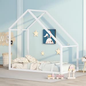 White Twin Size Metal House Bed Kids Bed