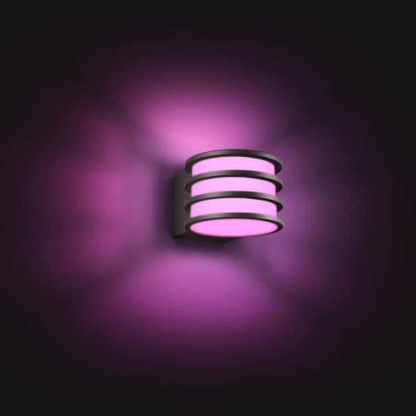 Philips Hue Lucca Outdoor Wall Light Black Lantern Sconce with Smart Color Changing A19 LED Smart Bulb (1-Pack)