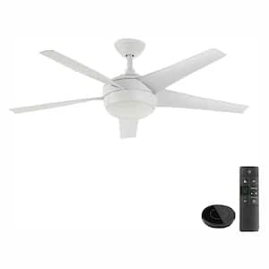 Windward IV 52 in. Indoor LED Matte White Ceiling Fan with Light and Remote Works with Google Assistant and Alexa