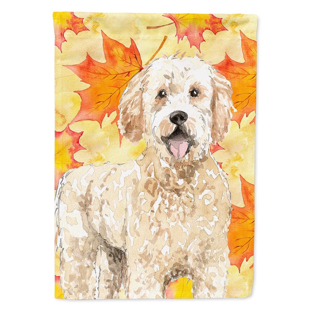 Caroline's Treasures 11 in. x 15-1/2 in. Polyester Fall Leaves Goldendoodle 2-Sided 2-Ply Garden Flag