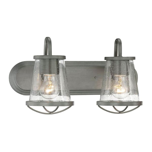 Designers Fountain Darby 18 in. 2-Light Weathered Iron Industrial Vanity with Clear Seeded Glass Shades