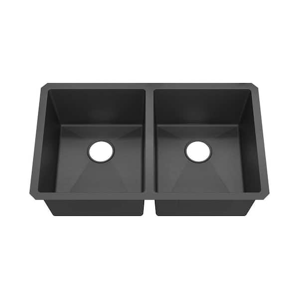 32 in. Undermount Double Bowl 18-Gauge Black 304 Stainless Steel Workstation Kitchen Sink